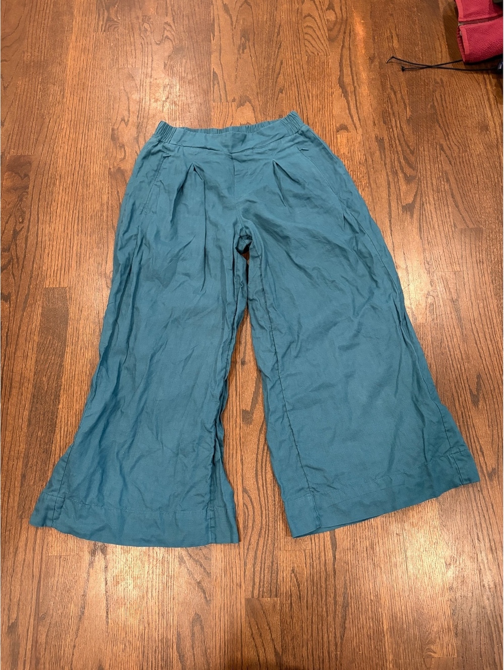 Athleta Blue Wide Leg Linen Pants Size 6 beachy boho flowy fairy